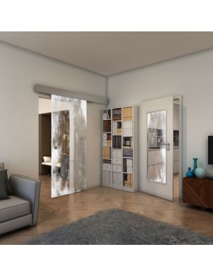 Glasschiebetür ECO-LINE - Fineprint Model 061 Weiss auf Klarglas