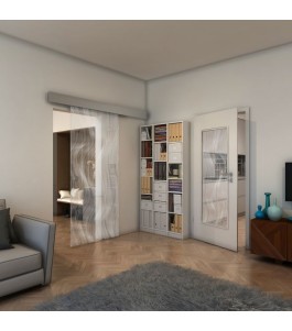 Glasschiebetür ECO-LINE - Fineprint Model 062 Weiss auf Klarglas