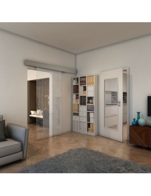 Glasschiebetür ECO-LINE - Fineprint Model 063 Weiss auf Klarglas