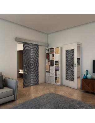 Glasschiebetür ECO-LINE - Fineprint Model 064 Schwarz auf Klarglas