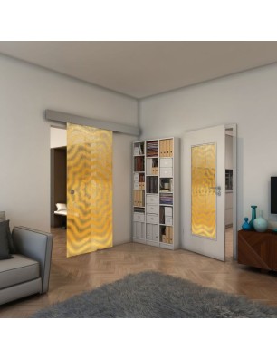 Glasschiebetür ECO-LINE - Fineprint Model 064 Gold auf Klarglas