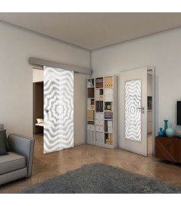 Glasschiebetür ECO-LINE - Fineprint Model 064 Weiss auf Klarglas