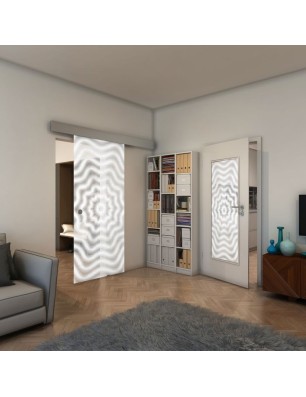 Glasschiebetür ECO-LINE - Fineprint Model 064 Weiss auf Klarglas
