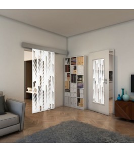 Glasschiebetür ECO-LINE - Fineprint Model 067 Weiss auf Klarglas