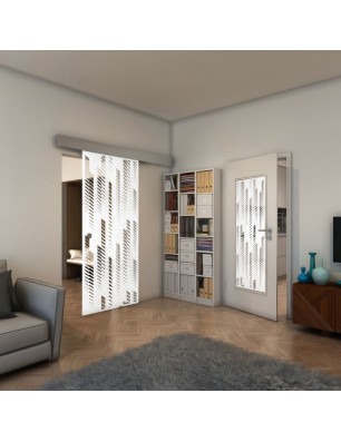 Glasschiebetür ECO-LINE - Fineprint Model 067 Weiss auf Klarglas