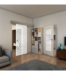 Glasschiebetür ECO-LINE - Fineprint Model 068 Weiss auf Klarglas