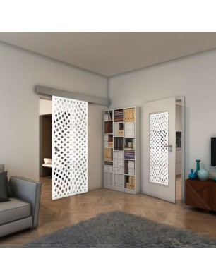 Glasschiebetür ECO-LINE - Fineprint Model 068 Weiss auf Klarglas