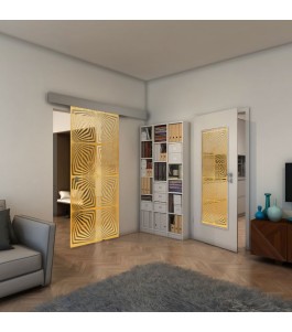 Glasschiebetür ECO-LINE - Fineprint Model 069 Gold auf Klarglas