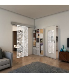 Glasschiebetür ECO-LINE - Fineprint Model 069 Weiss auf Klarglas