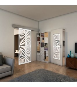 Glasschiebetür ECO-LINE - Fineprint Model 070 Weiss auf Klarglas