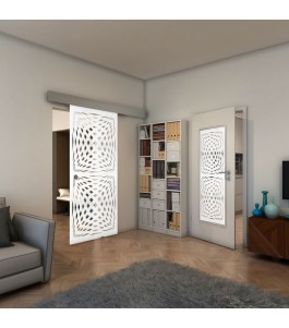 Glasschiebetür ECO-LINE - Fineprint Model 071 Weiss auf Klarglas