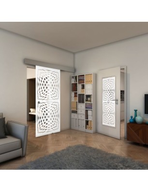 Glasschiebetür ECO-LINE - Fineprint Model 071 Weiss auf Klarglas