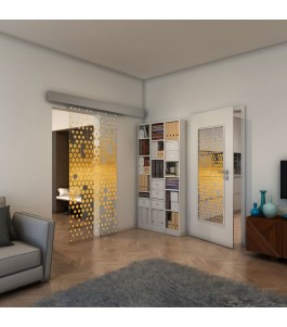 Glasschiebetür ECO-LINE - Fineprint Model 072 Gold auf Klarglas