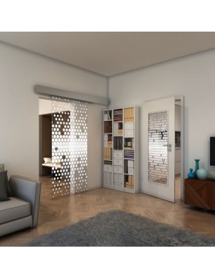 Glasschiebetür ECO-LINE - Fineprint Model 072 Weiss auf Klarglas