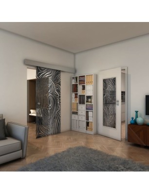 Glasschiebetür ECO-LINE - Fineprint Model 074 Schwarz auf Klarglas