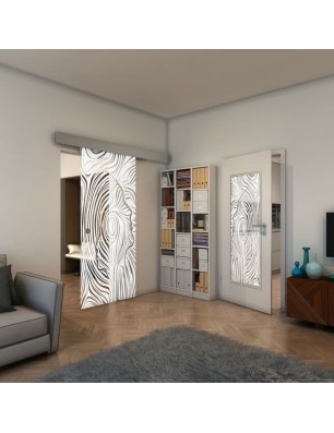 Glasschiebetür ECO-LINE - Fineprint Model 074 Weiss auf Klarglas