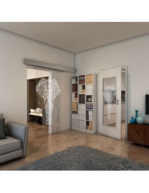 Glasschiebetür ECO-LINE - Fineprint Model 078 Weiss auf Klarglas