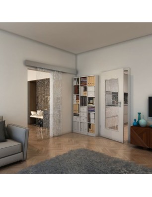 Glasschiebetür ECO-LINE - Fineprint Model 079 Weiss auf Klarglas