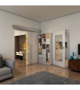 Glasschiebetür ECO-LINE - Fineprint Model 085 Gold auf Klarglas