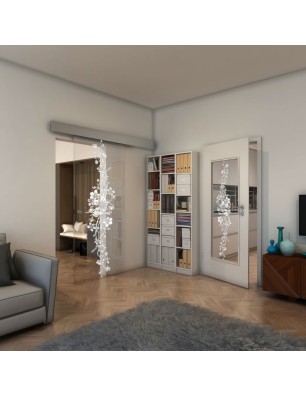 Glasschiebetür ECO-LINE - Fineprint Model 085 Weiss auf Klarglas