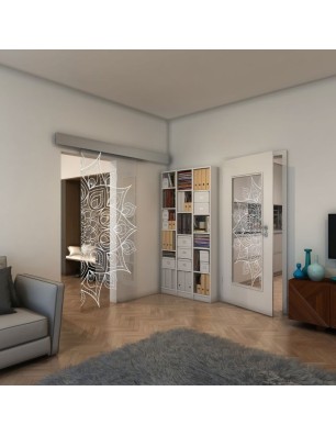Glasschiebetür ECO-LINE - Fineprint Model 088 Weiss auf Klarglas