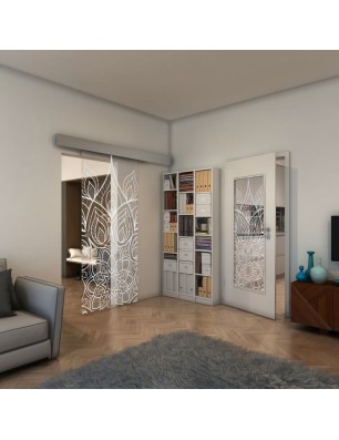 Glasschiebetür ECO-LINE - Fineprint Model 089 Weiss auf Klarglas