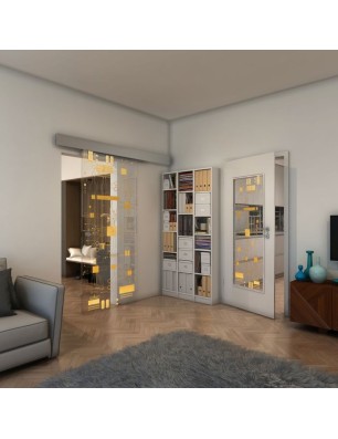 Glasschiebetür ECO-LINE - Fineprint Model 092 Gold auf Klarglas