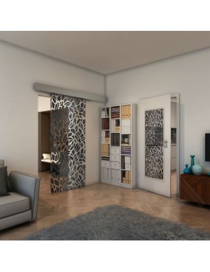 Glasschiebetür ECO-LINE - Fineprint Model 093 Schwarz auf Klarglas