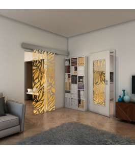 Glasschiebetür ECO-LINE - Fineprint Model 096 Gold auf Klarglas