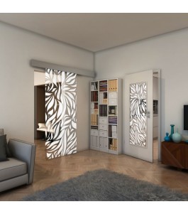 Glasschiebetür ECO-LINE - Fineprint Model 096 Weiss auf Klarglas