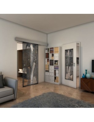 Glasschiebetür ECO-LINE - Fineprint Model 097 Schwarz auf Klarglas