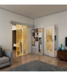 Glasschiebetür ECO-LINE - Fineprint Model 097 Gold auf Klarglas