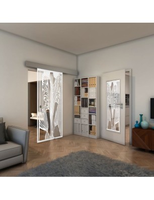 Glasschiebetür ECO-LINE - Fineprint Model 097 Weiss auf Klarglas