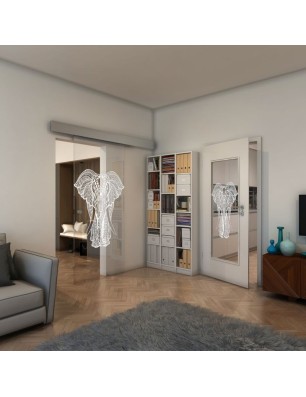 Glasschiebetür ECO-LINE - Fineprint Model 098 Weiss auf Klarglas