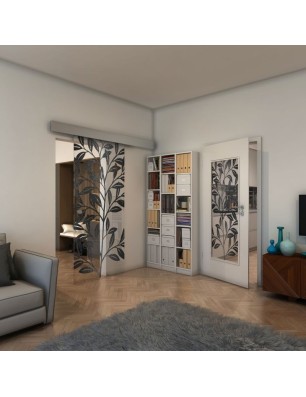 Glasschiebetür ECO-LINE - Fineprint Model 099 Schwarz auf Klarglas