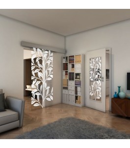 Glasschiebetür ECO-LINE - Fineprint Model 099 Weiss auf Klarglas