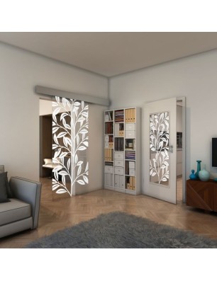 Glasschiebetür ECO-LINE - Fineprint Model 099 Weiss auf Klarglas