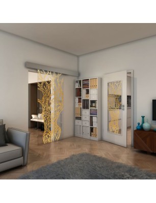Glasschiebetür ECO-LINE - Fineprint Model 105 Gold auf Klarglas