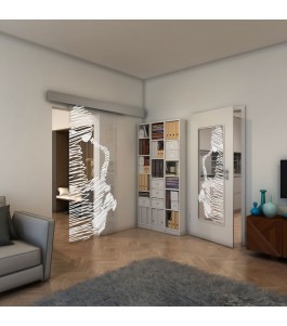 Glasschiebetür ECO-LINE - Fineprint Model 106 Weiss auf Klarglas