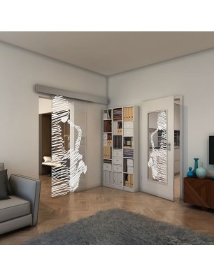 Glasschiebetür ECO-LINE - Fineprint Model 106 Weiss auf Klarglas