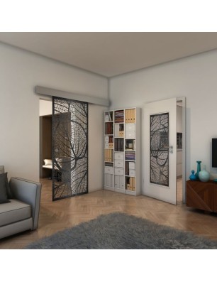 Glasschiebetür ECO-LINE - Fineprint Model 107 Schwarz auf Klarglas