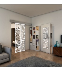Glasschiebetür ECO-LINE - Fineprint Model 107 Weiss auf Klarglas