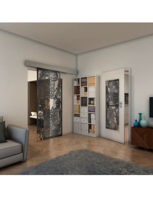 Glasschiebetür ECO-LINE - Fineprint Model 108 Schwarz auf Klarglas