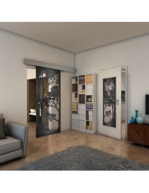 Glasschiebetür ECO-LINE - Fineprint Model 110 Schwarz auf Klarglas