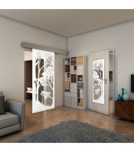 Glasschiebetür ECO-LINE - Fineprint Model 110 Weiss auf Klarglas