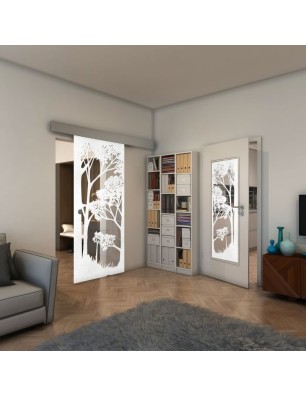 Glasschiebetür ECO-LINE - Fineprint Model 110 Weiss auf Klarglas