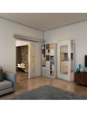 Glasschiebetür ECO-LINE - Fineprint Model 113 Gold auf Klarglas
