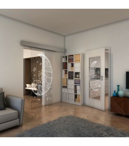 Glasschiebetür ECO-LINE - Fineprint Model 113 Weiss auf Klarglas