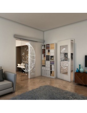 Glasschiebetür ECO-LINE - Fineprint Model 113 Weiss auf Klarglas