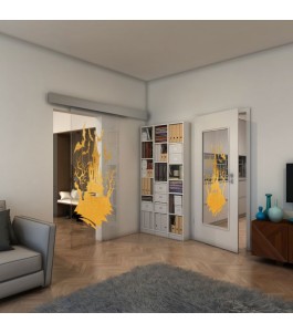 Glasschiebetür ECO-LINE - Fineprint Model 114 Gold auf Klarglas
